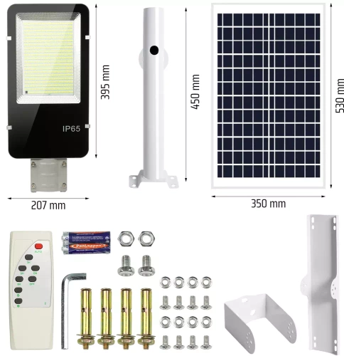 Straßenlaterne, Solar-LED-Lampe 2000W | 20Ah, IP65, 628 LED SMD5730 | großes Solarpanel 6V/25W | Fernbedienung | LDT-B628