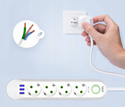 Steckdosenleiste 3 m | 4 Steckdosen + 3x USB | weiß | LH-F04U