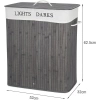 Grauer Wäschekorb | Bambus-Spielzeugkiste | Holzwäschekorb | Zweikammer-Wäschesammler für das Badezimmer | ZYL-100L-GREY