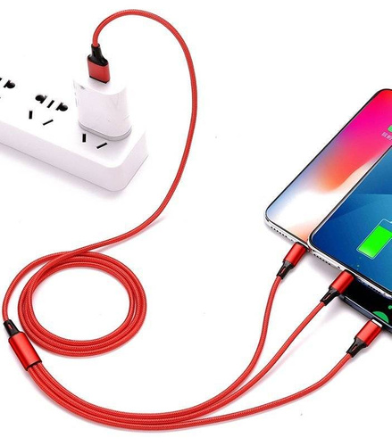 Kabel 3w1 | USB - Micro USB, iPhone Lightning, Type-C | UC08-1.2M-3in1-Red