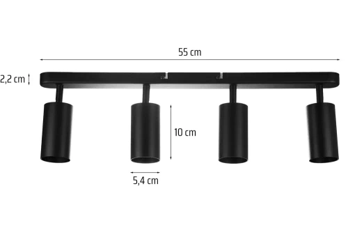 Vierpunkt-Deckenleuchte, schwenkbarer Strahler 4x GU10 Schwarz | MS-GU10-4