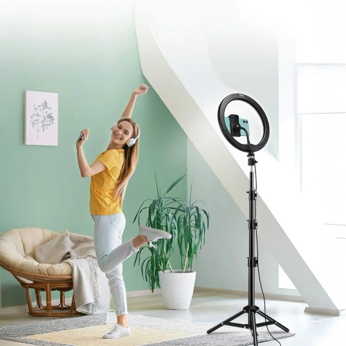 Ringlicht-Set | 45 cm mit Stativ 210 cm | professionelle Beleuchtung für Streaming oder Make-up