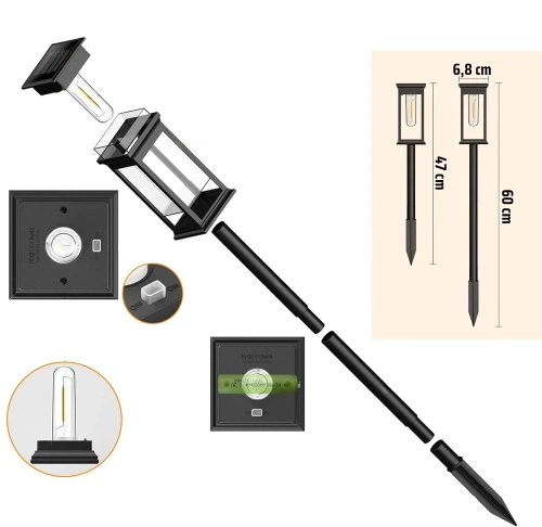 2x Solar-Gartenlampe LED | Elegante Säule 60 cm | HK-115A