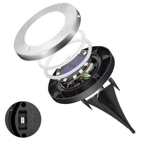 Solar Bodenleuchte, Gartenleuchte, Einbaustrahler | 16 LED | Edelstahl | ⌀ 11,5cm | YNG-16LED-WC