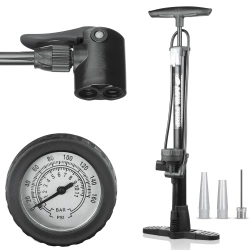 Fahrradpumpe mit Manometer Presta Schrader Dunlop 160 PSI | Standpumpe mit Manometer und Adaptern für Reifen und Bälle | Universal Fahrradpumpe mit Manometer 11 bar | ZY-6138C