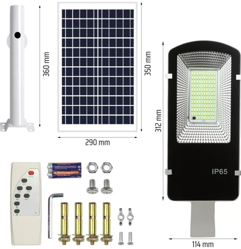 Straßenlaterne, Solar-LED-Lampe 800W | 8Ah, IP65, 118 LED SMD5730 | großer 6V/12W Solarpanel | Fernbedienung | LDT-B118