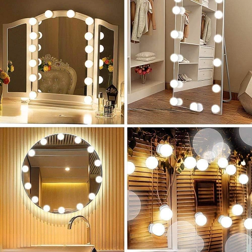 LED-Spiegelleuchte für Schminktisch | 10 Stück, 3 Lichtfarben, Helligkeitsregelung, USB-Kabel 2 m | HZJ-V10