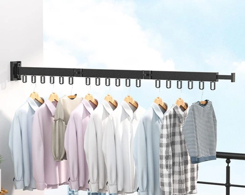 Ausziehbare Wandgarderobe | klappbarer Trockenständer mit Haken | LYJ-T90-BLACK