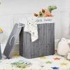 Grauer Wäschekorb | Bambus-Spielzeugkiste | Holzwäschekorb | Zweikammer-Wäschesammler für das Badezimmer | ZYL-100L-GREY