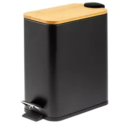 Badezimmer Mülleimer | rechteckig, Bambusdeckel, Pedal | 5 Liter, Schwarz | GY-TC5L