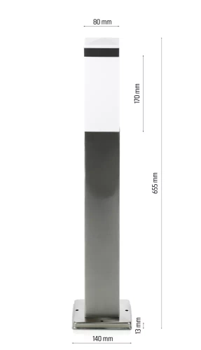 Gartenstandlampe, quadratischer Pfosten für E27-Glühlampe | 230V Stromversorgung, Edelstahl | Inox, 65cm | LLF-65CM
