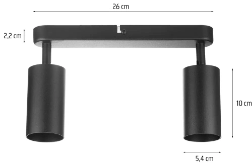 Zweipunkt-Deckenleuchte, schwenkbarer Strahler 2x GU10 schwarz | MS-GU10-2
