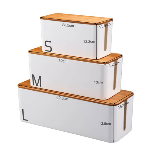 JB2390-M | Kabelmanagement Organizer Box mit Bambusdeckel inkl. | Kabelorganisation - Steckdosenleiste und Kabel verstecken für zu Hause und Büro | Größe M