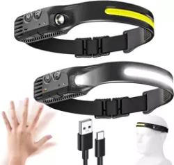 LED-Stirnlampe mit Bewegungssensor | 2 Lichtquellen: COB + XPE | 1.200 mAh, IPX4, 500 lm | HWL-006