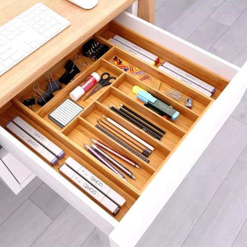 Besteckkasten | Bambus, ausziehbarer Schubladeneinsatz XXL mit 9 Fächern | KBT-G944