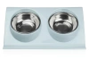 Napf-Set für Hund oder Katze | Doppelte Metallschalen mit Ständer | Edelstahlschalen für Futter und Wasser | JDW-024-BLUE