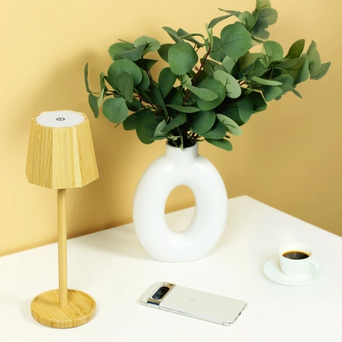 Bambus LED Tischleuchte mit Touch-Farbeinstellung | Kabelloses Nachtlicht mit eingebautem 1500 mAh Akku, USB-C | YG-VM41D