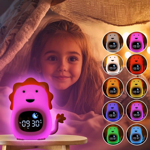 LED-Kinderwecker mit Nachtlicht und weißem Rauschen – Farbiges Licht, Alarm, Sonnenaufgangssimulation | Nachtlicht mit eingebautem Akku | JL-822