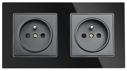 Doppelsteckdose mit Erdung F60 mit Rahmen | Schwarzes gehärtetes Glas | 230V | F60-SC80-2