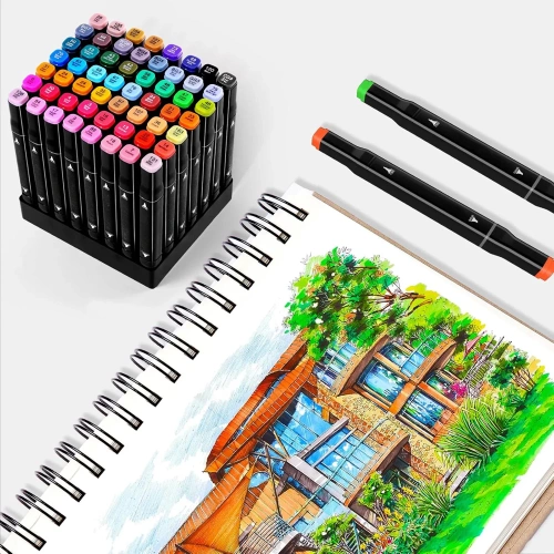 Filzstift-Set | 60 Stück, doppelseitige Marker, Aufbewahrungstasche | SMP-60PCS