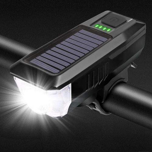LED-Fahrradbeleuchtung | 350 lm, integrierte Hupe 120 dB, USB-/Solar-Ladefunktion | QX-LY-17
