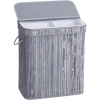 Wäschekorb | 100 l, zweifach unterteilt, aus Bambus und Holz, für Bad oder Spielzeugaufbewahrung | grau | RYL-100L-GREY