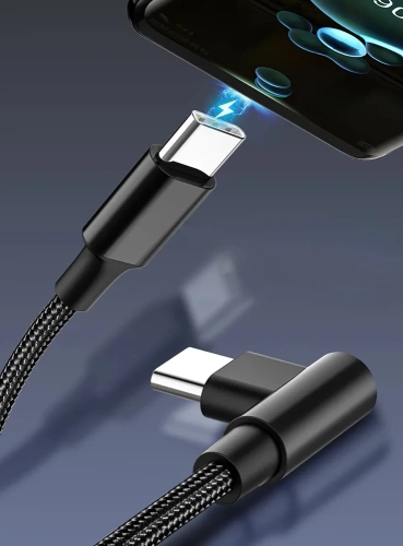 GSM-Kabel | USB-C Winkelkabel | 90° Steckerkabel | Schnellladung POWER DELIVERY | Datenübertragungskabel | PD-F60W-1M-B
