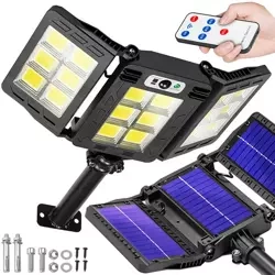 Garten Solar-LED-Lampe mit Bewegungs- und Dämmerungssensor IP65 | 3 verstellbare Panels | 360 LED-COB-Lampen | IR-Fernbedienung | LD-W786