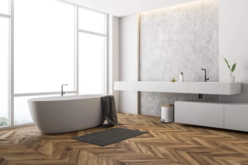 Abfalleimer für Bad | rund, Bambusdeckel, Pedal | 5 l, weiß | GY-TB5L