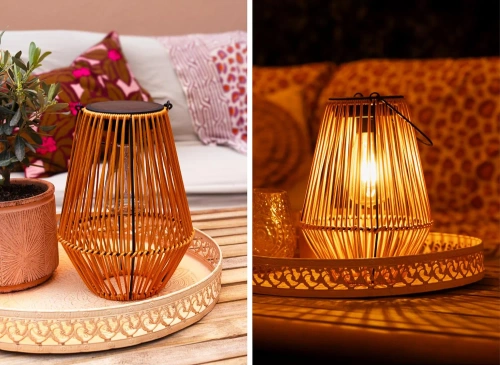 Solar-Gartenleuchte im BOHO-Stil | kabellos, rattan, mit Tragegriff | JX21-Bamboo