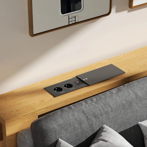 Einbau-Steckdosenelement mit verschiebbarer Abdeckung | Doppelsteckdose mit USB PD Ladegerät | schwarz | JX-S328-BLACK