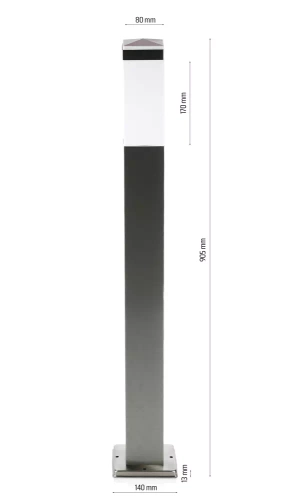 Stehende Gartenlaterne, quadratischer Pfosten für E27-Glühbirne | 230V Stromversorgung, Edelstahl | Inox, 90cm | LLF-90CM