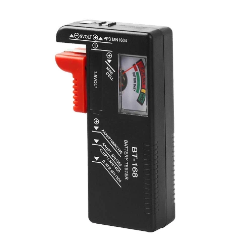 Batterietester | Analoges Voltmeter | Universaltester für Batterien und Akkus | BT-168-BLACK