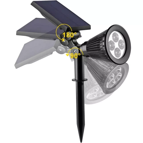 Solar-Gartenlampe LED mit Erdspieß | weiß, warmweißes Licht | Strahler SPOT | 250lm, 2200mAh, 4 LED | YNG-4LED