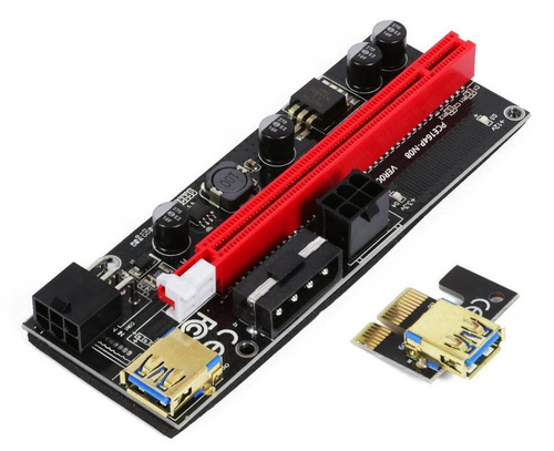 Riser 009S Gold | Hochwertiger PCI-E Riser | Grafikkartenerweiterung Adapterkarte mit Stromversorgung USB 3.0-Kabe und 6PIN SATA Stromkabel