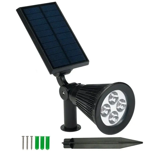 Solar-Gartenlampe LED mit Erdspieß | weiß, warmweißes Licht | Strahler SPOT | 250lm, 2200mAh, 4 LED | YNG-4LED