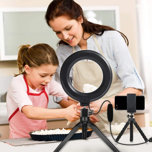 LED-Ringlicht | 16 cm mit Stativ 25 cm | Kompaktset für Make-up, Streaming und Fotografie