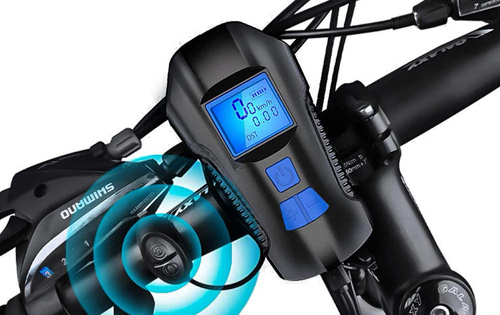 Vorderes Fahrradlicht | Eingebauter 120dB-Hupe | Fahrradcomputer-Funktion | 4 Beleuchtungsmodi, 300lm, 8 Stunden Betriebsdauer, 1500mAh | BL063