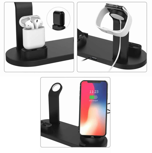 Ladestation für Apple iPhone, AirPods, Watch | kabelloses Ladegerät 15 W | 3 Anschlüsse – USB-C / Lightning / Micro USB | WD-03