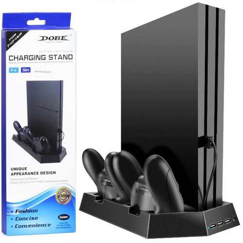 Kühlständer für PlayStation 4 / Slim / Pro | Dockingstation mit 3-Port USB-Hub | HB-P06-3in1-B
