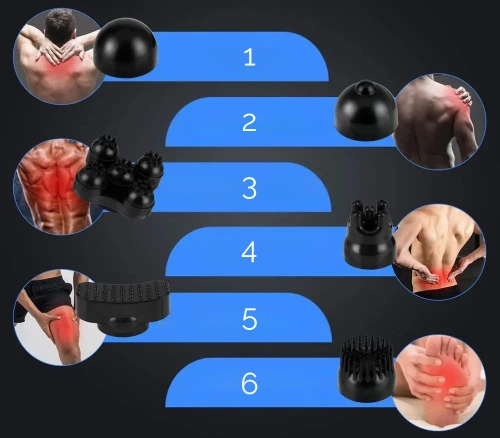 Massagepistole mit austauschbaren Aufsätzen | Vibrationsmassage für Rücken, Cellulite-Behandlung | grau | YT-1706-GREY