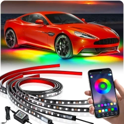 LED-Unterbodenbeleuchtung | Flexible RGB-Bänder | Bluetooth mit Telefon-App | Gurtlänge: 90 cm x 2 und 120 cm x 2