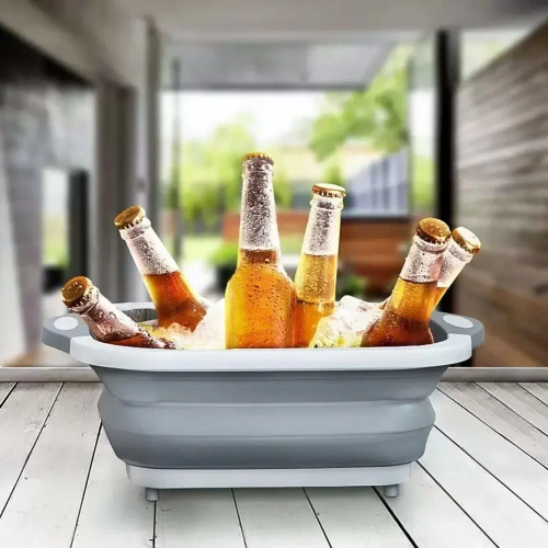 Faltbare Spülschüssel mit Ablauf | Camping-Schüssel mit Schneidebrett | ZXS-398-GREY