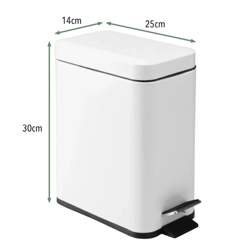 Badezimmer Mülleimer | rechteckig, mit Pedal | 5 Liter, weiß | GY-PS5L