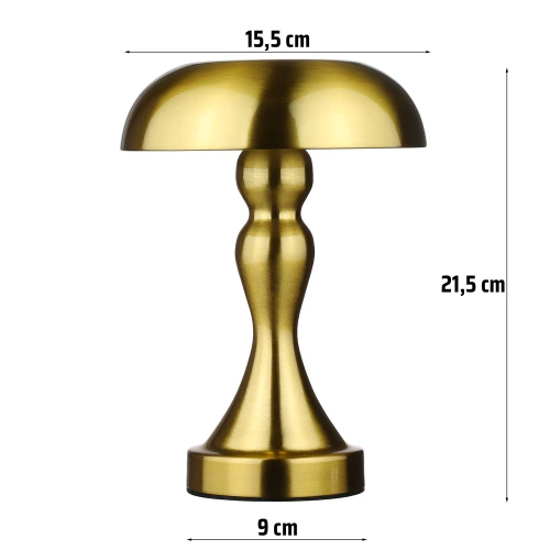 LED-Tischleuchte Pilzform | kabellos, Touch-Bedienung, geeignet für Hotel, Restaurant, Nachttisch | gold | HJA24-A-GOLD
