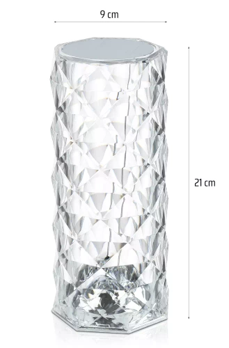 LED-Tischleuchte Kristalloptik | Rosenmuster, 3 Lichtfarben, Touchpanel, USB-C-Kabel, 2.000 mAh Akku | RPL-C03-W