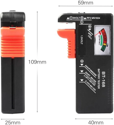 Batterietester | Analoges Voltmeter | Universaltester für Batterien und Akkus | BT-168-BLACK