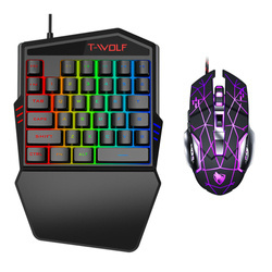 Gaming-Set mit RGB-LED-Beleuchtung, Einhand-Tastatur und Maus, Keypad | TF900