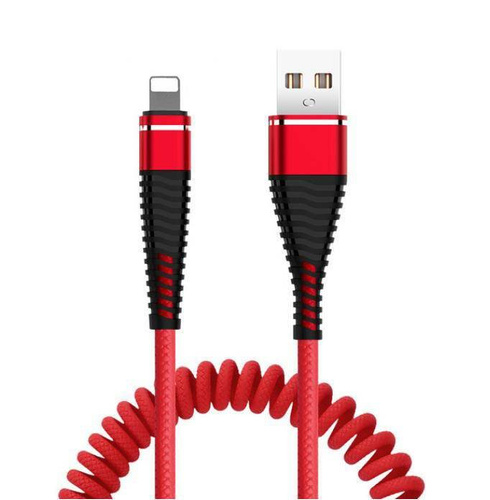 Lightning 1M | Spiralkabel USB zum Aufladen von Telefonen | Quick Charge 3.0 2.4A | AM32