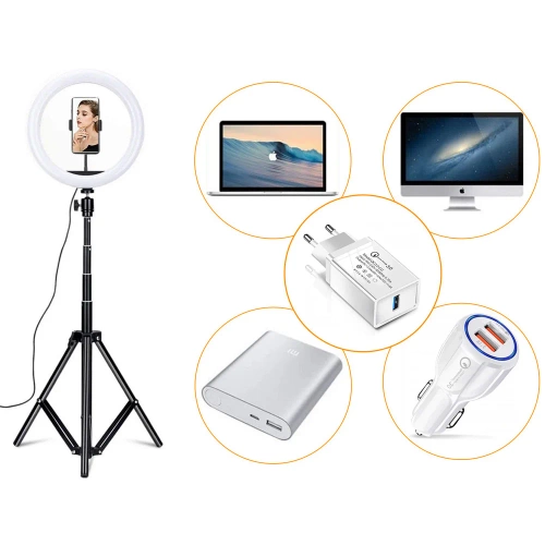 26 cm LED-Ringlicht mit 210 cm Stativ | Make-up-, Streaming- und Aufnahmeset mit Telefonhalterung |